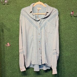 346 NWT Easel Washed Crochet Gauze Shirt Top